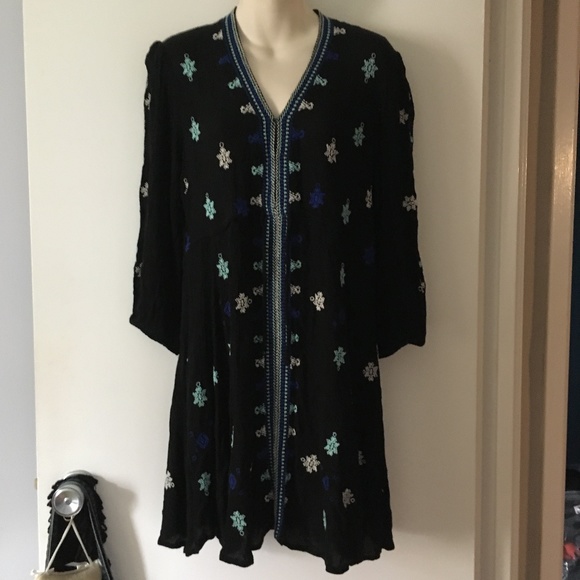 FREE PEOPLE Black Embroidered Star Gazer Dress M - Picture 4 of 8
